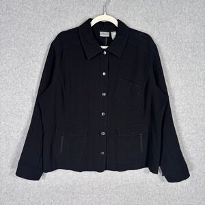 Chicos Lightweight Utility Jacket Size XL Pockets Snaps Military Army Minimalist